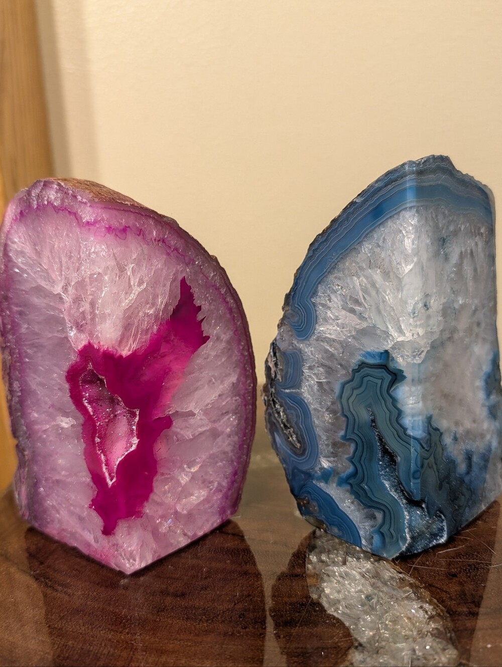 Agate Geodes Pair of Dyed Sections in Pink & Teal w/ Druzy - Picture 9 of 16